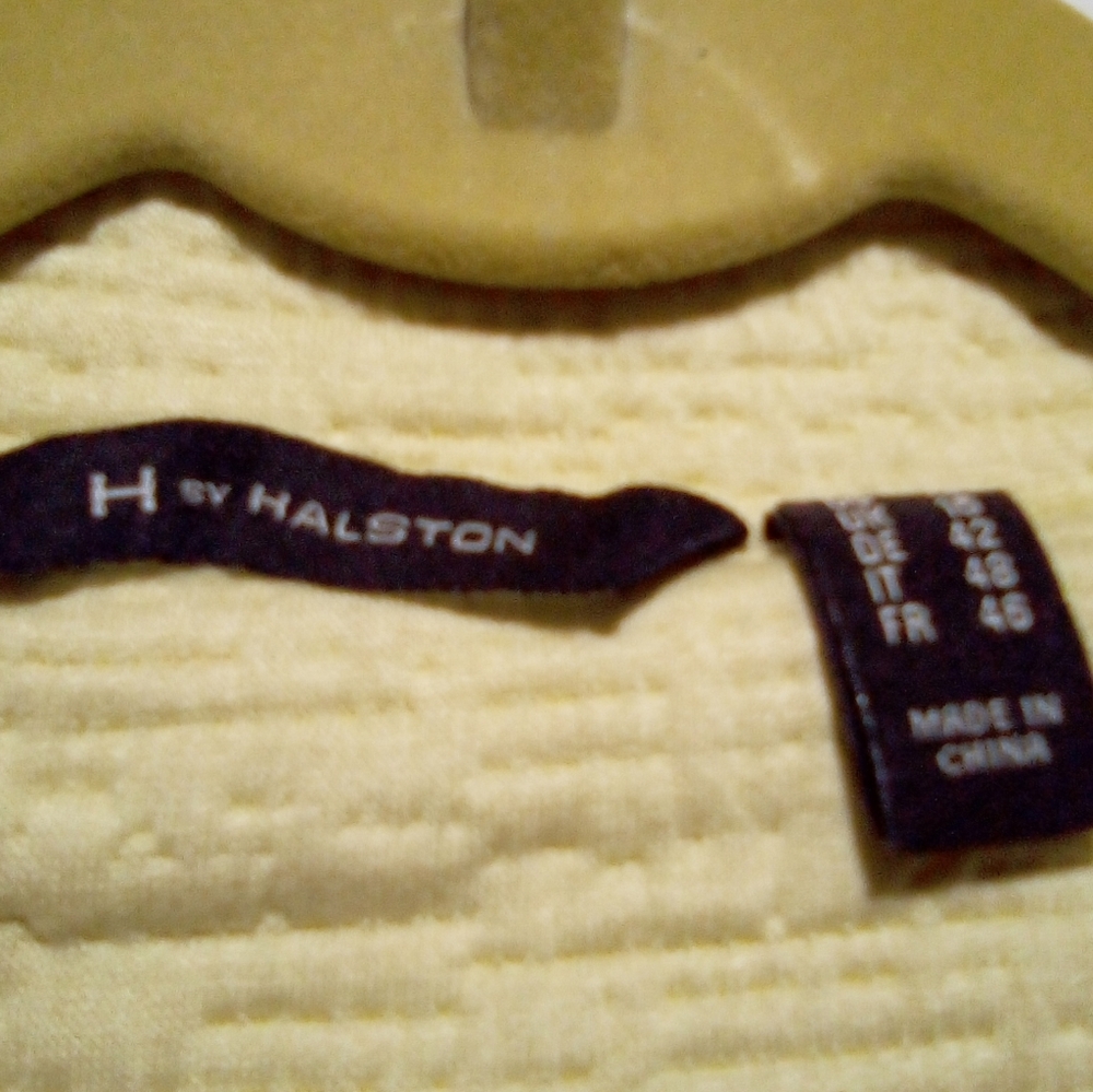 H by Halston Bomber Jacket 12 Yellow Lightweight Stretch Textured Knit Zip Front - Picture 4 of 9